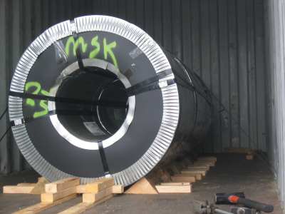 Steel coil in a container